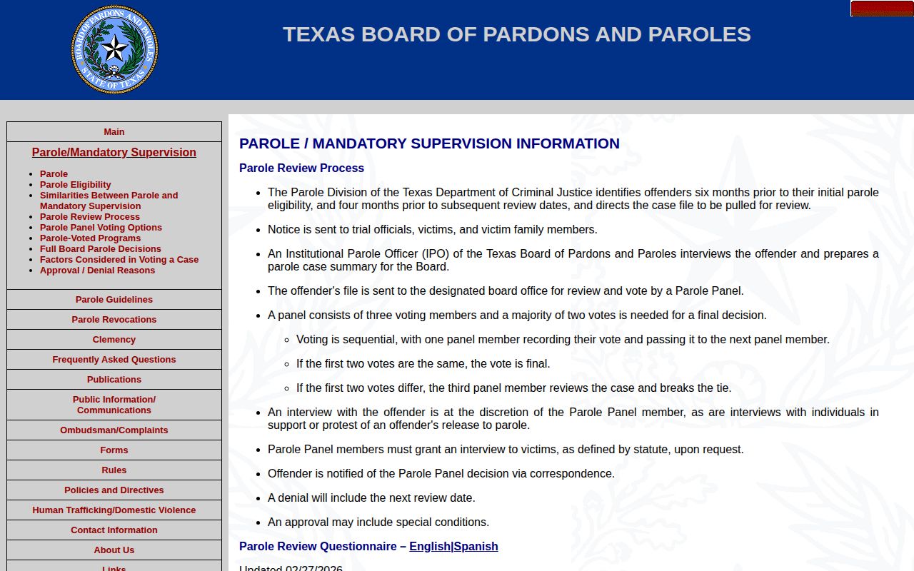 Texas parole file review process for Blanco County post-release supervision